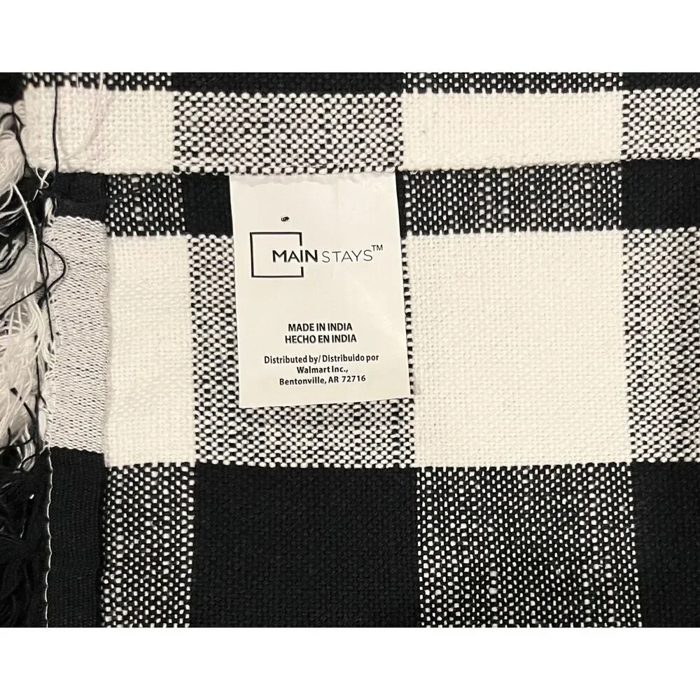 Mainstays Buffalo Black & White Plaid Woven Cotton Placemats Fringed Edges (4)